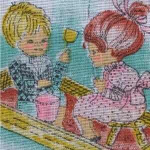 4.5 Yds Cute Playing Children COTTON QUILTING FABRIC Vintage 1970s Holly Hobbie?